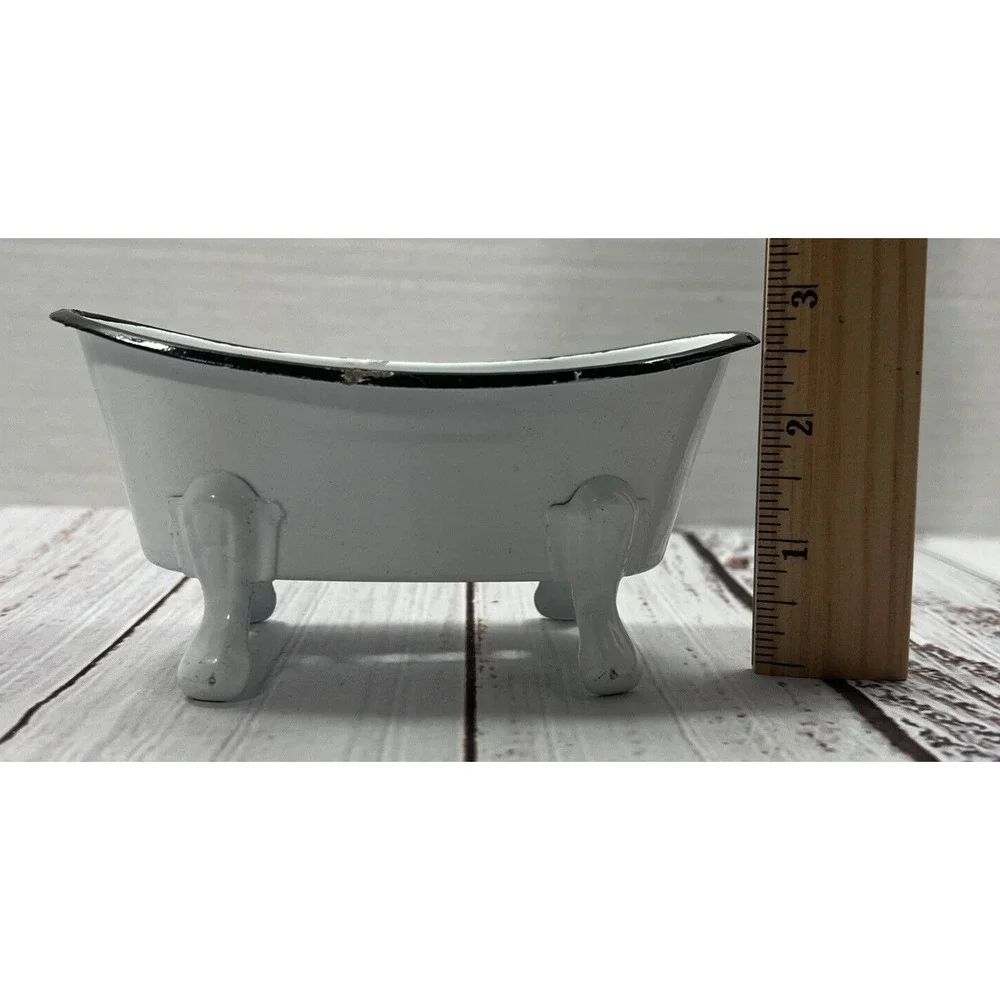 White Bathtub Enamelware Soap or Scrubby‎ Sponge Holder 5.5 Inches Farmhouse